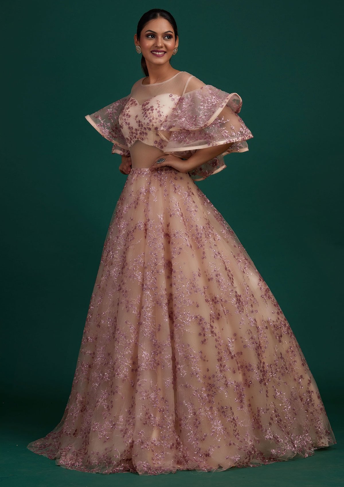 Cream Sequins Net Designer Gown – Koskii